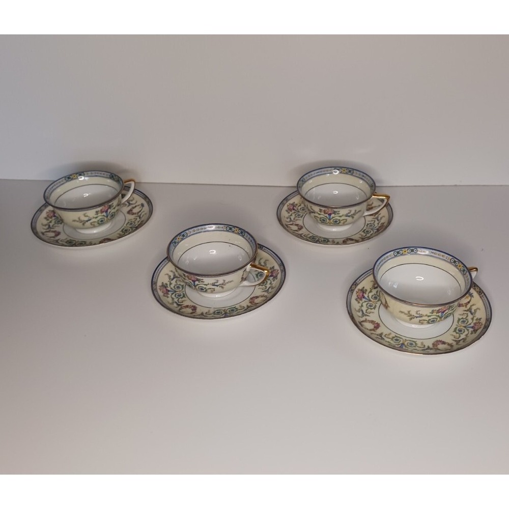 🌸Set of 4 Union K Fine Bone China‎ Floral  Tea Cup Saucer- Czechoslovakia